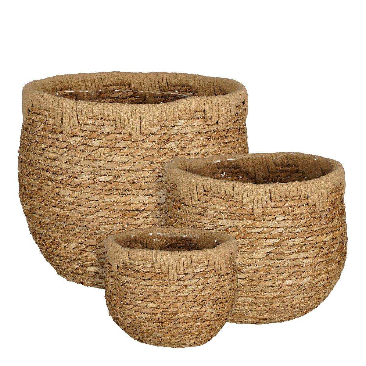 Jorck Pflanzkorb – 3er-Set – H24 x Ø26 cm – Seegras – Hellbraun - HomeDesign Knaus