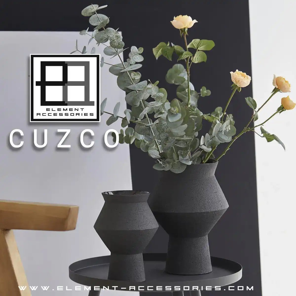 Keramik Blumenvase Gezackte eckige runde Vase Matt Schwarz
