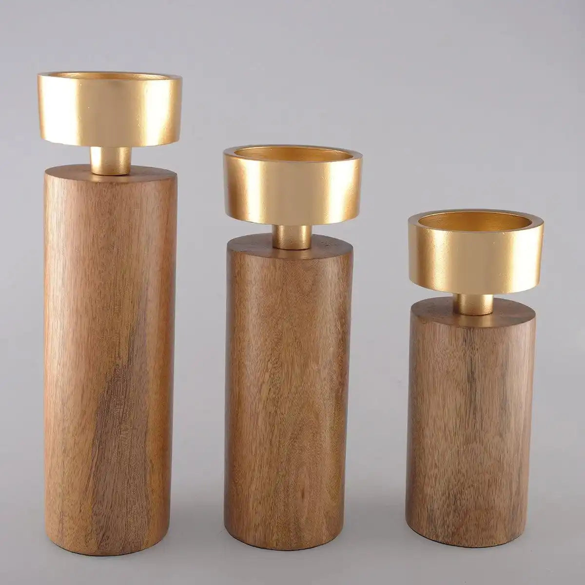 KERZENHALTER AUS HOLZ & GOLD METALL 19CM - HomeDesign Knaus