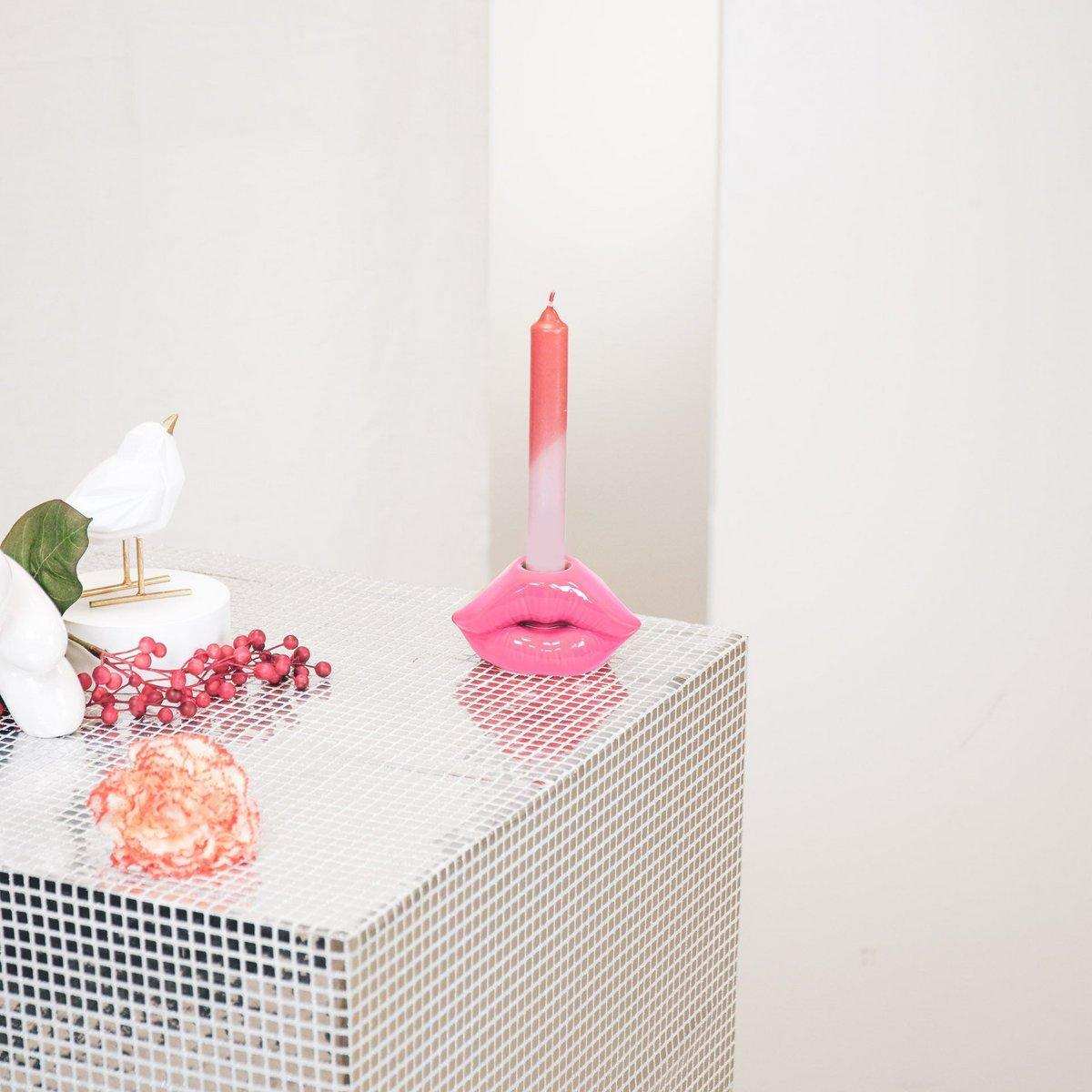 Kerzenhalter - Lippe - Keramik - Neonrosa - 10,5x6,5x5,5cm - HomeDesign Knaus