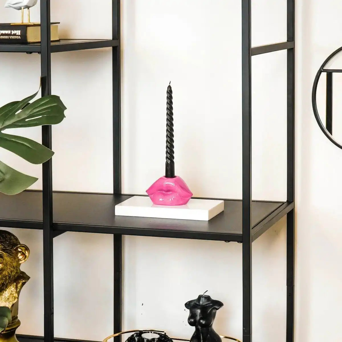 Kerzenhalter - Lippe - Keramik - Neonrosa - 10,5x6,5x5,5cm - HomeDesign Knaus