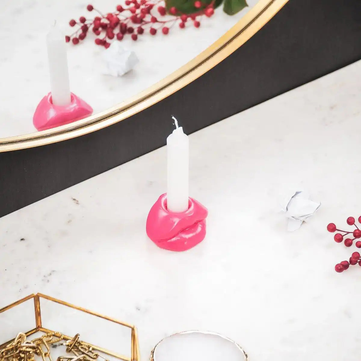 Kerzenhalter - Lippe - Keramik - Neonrosa - 7x5,5x4cm - HomeDesign Knaus