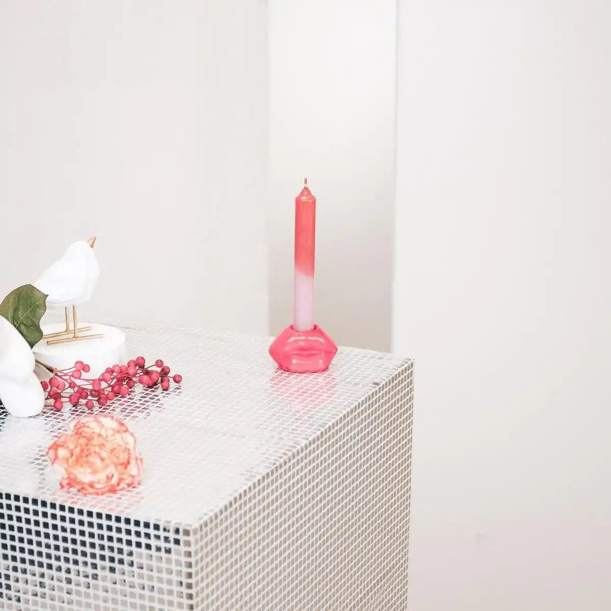 Kerzenhalter - Lippe - Keramik - Neonrosa - 7x5,5x4cm - HomeDesign Knaus