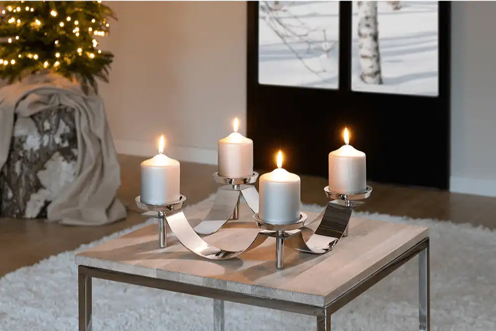 Kerzenleuchter Adventskranz Weihnachtskranz 4- flammig - geschwungene Form - HomeDesign Knaus