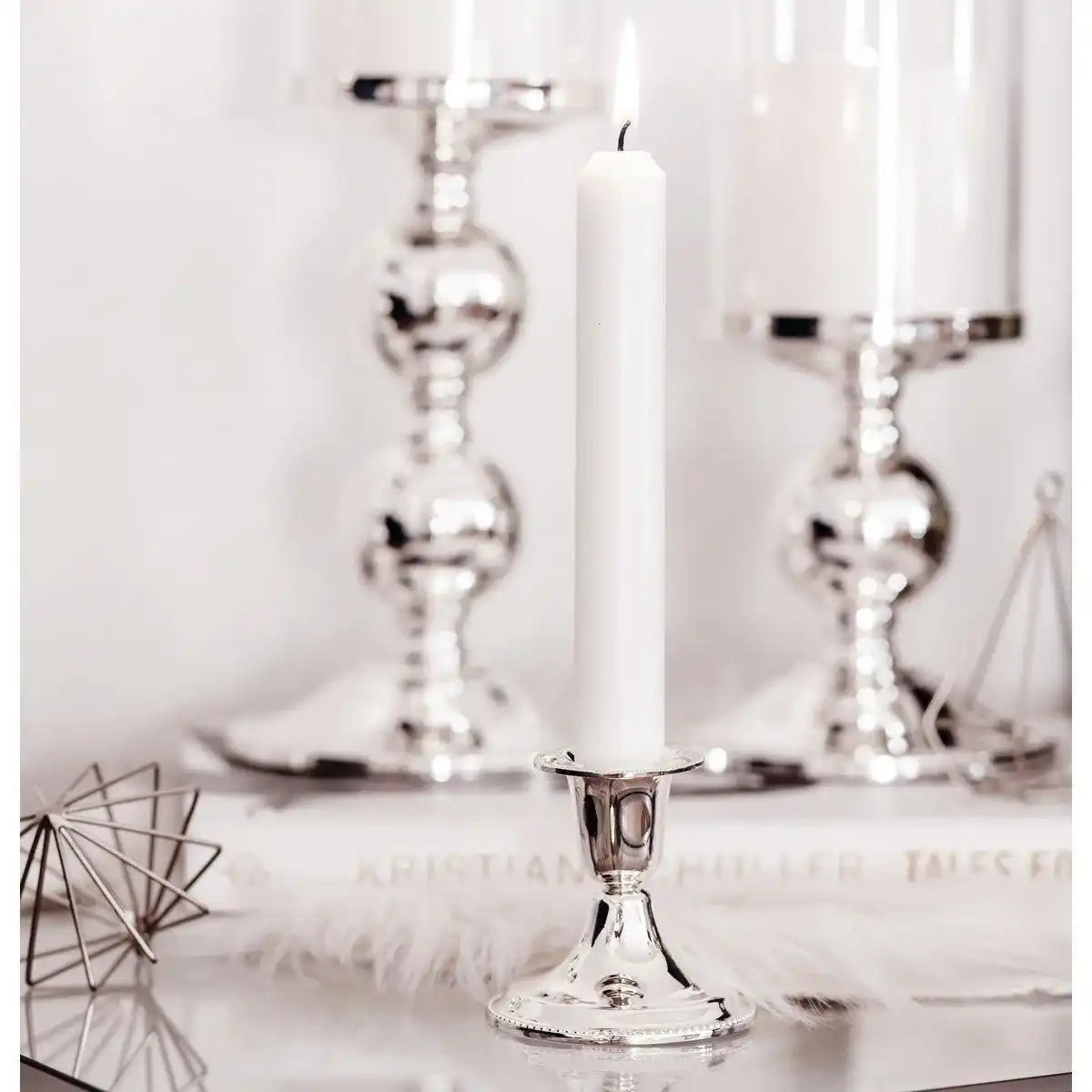 Kerzenleuchter Perla für Stabkerze, Höhe 7 cm, edel versilbert, anlaufgeschützt - HomeDesign Knaus