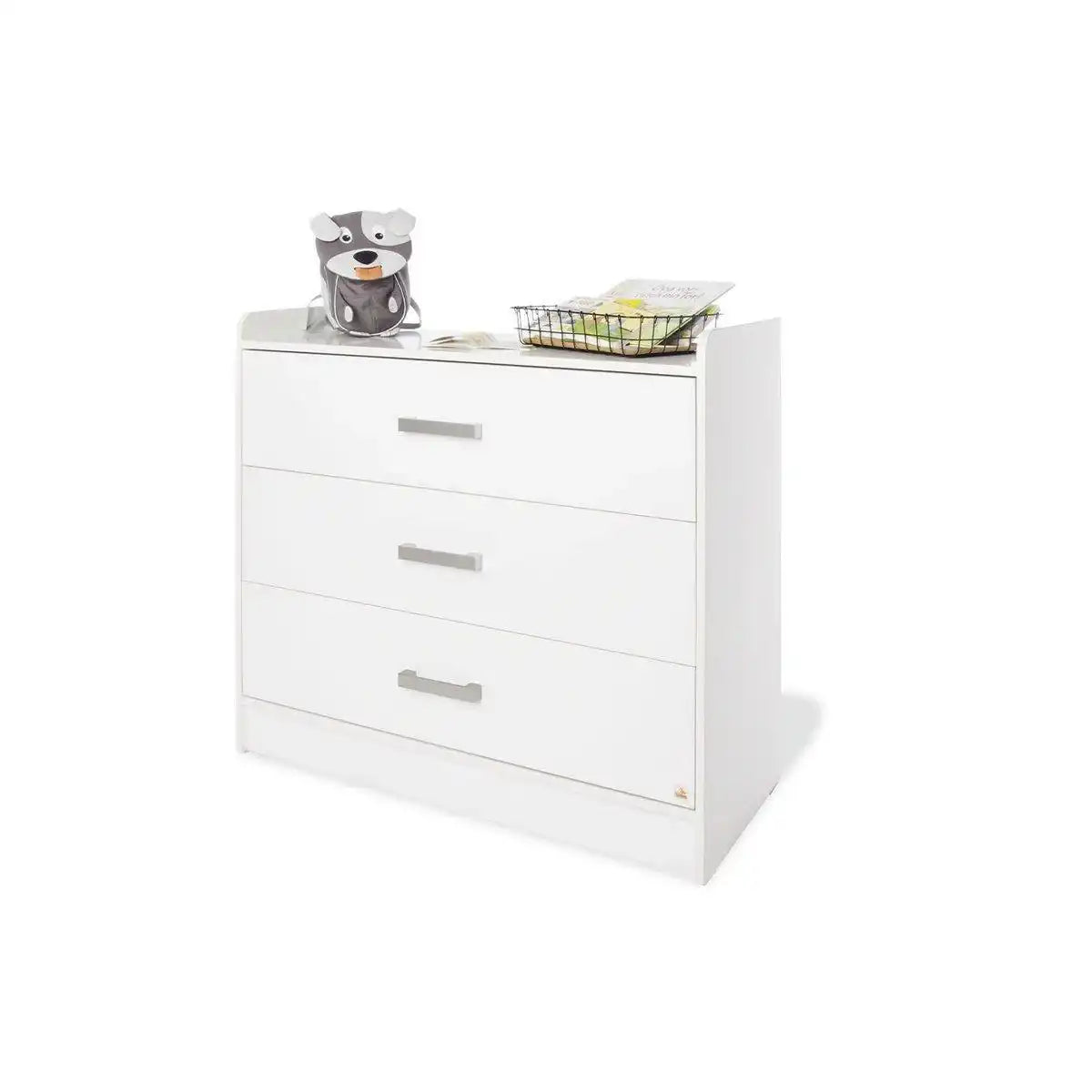 Kinderzimmer 'Hilda &Viktoria' breit, weiß3-teilig: Stubenbett, breite Wickelkommode, 2-türiger Kleiderschrank - HomeDesign Knaus