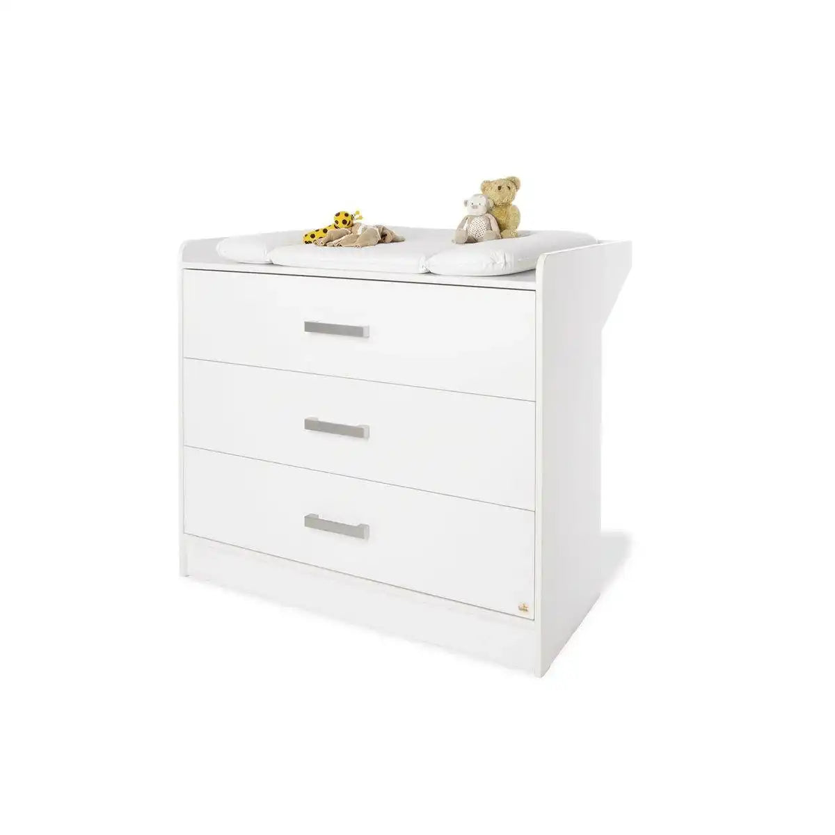Kinderzimmer 'Hilda &Viktoria' breit, weiß3-teilig: Stubenbett, breite Wickelkommode, 2-türiger Kleiderschrank - HomeDesign Knaus