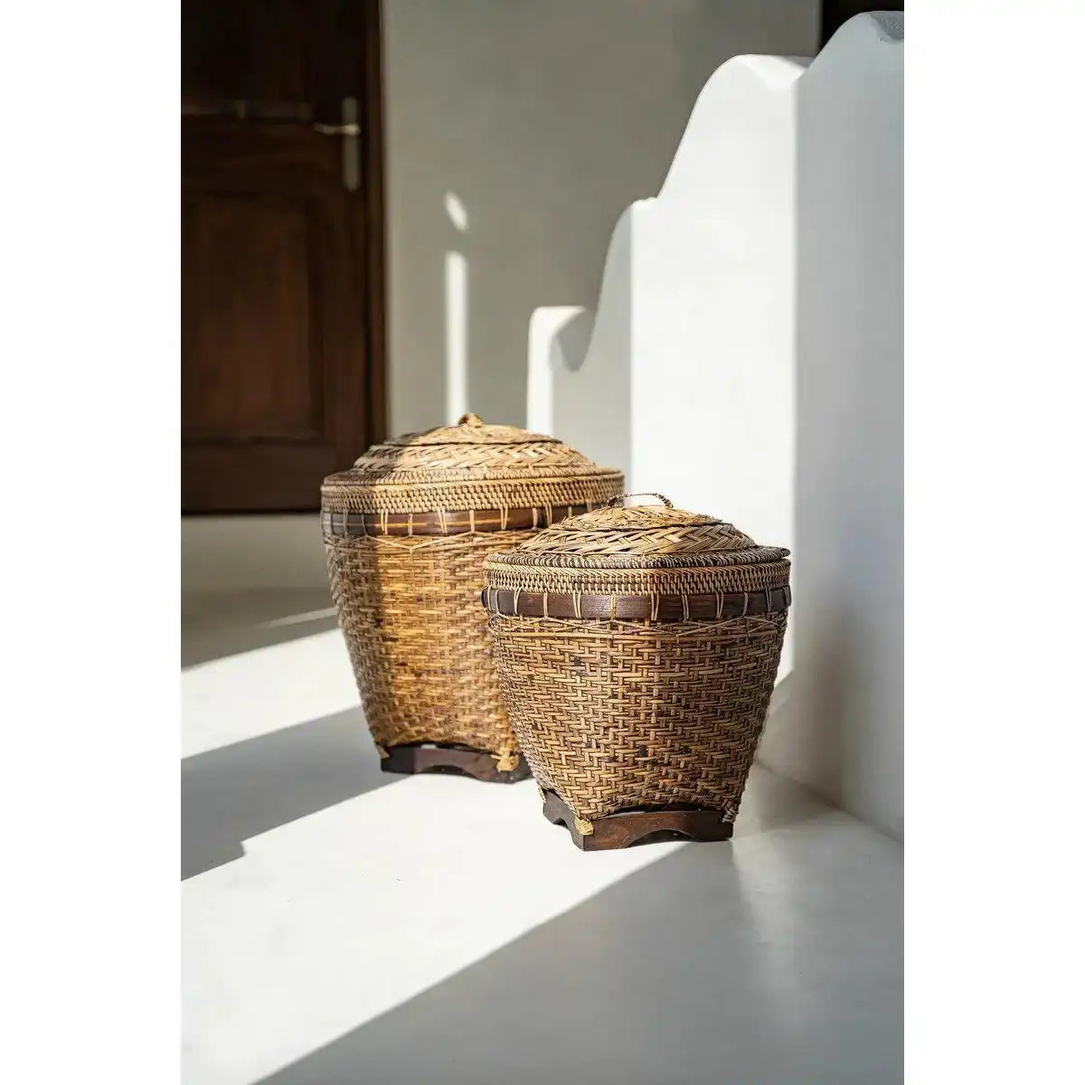 Koloniale Rattan Aufbewahrungskorb Braun Badezimmerkorb 45 cm - HomeDesign Knaus