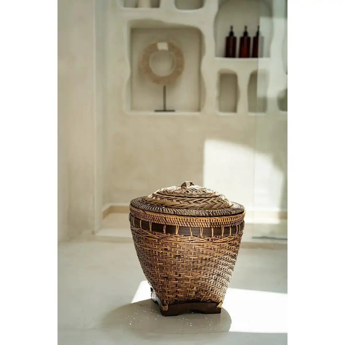 Koloniale Rattan Aufbewahrungskorb Braun Badezimmerkorb 45 cm - HomeDesign Knaus