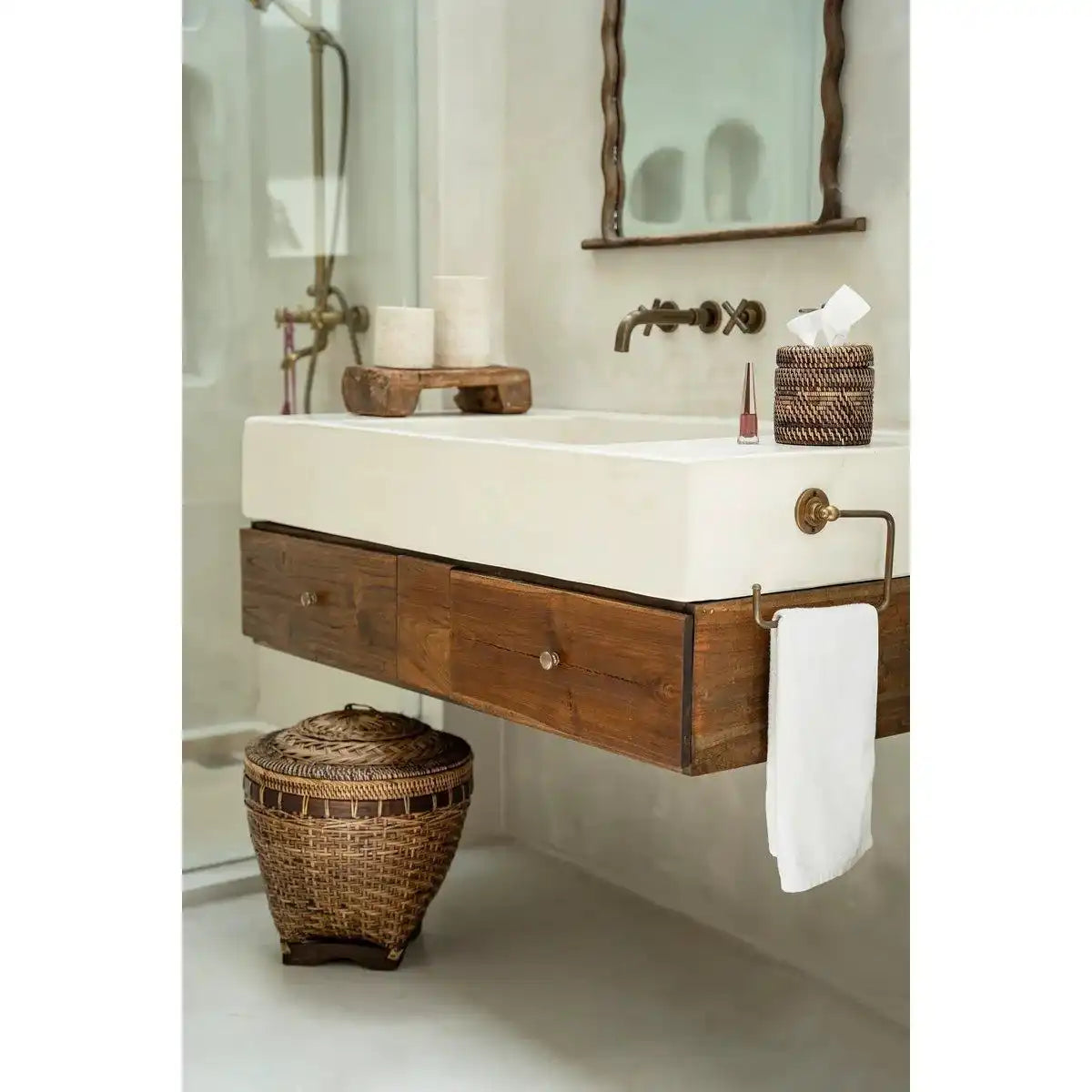Koloniale Rattan Aufbewahrungskorb Braun Badezimmerkorb 45 cm - HomeDesign Knaus