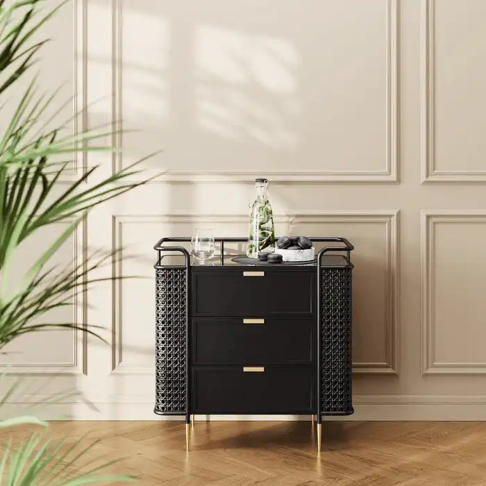 Kommode Fence lackierten Stahl Gestell Gold 3 Schubladen 80x80 cm - HomeDesign Knaus
