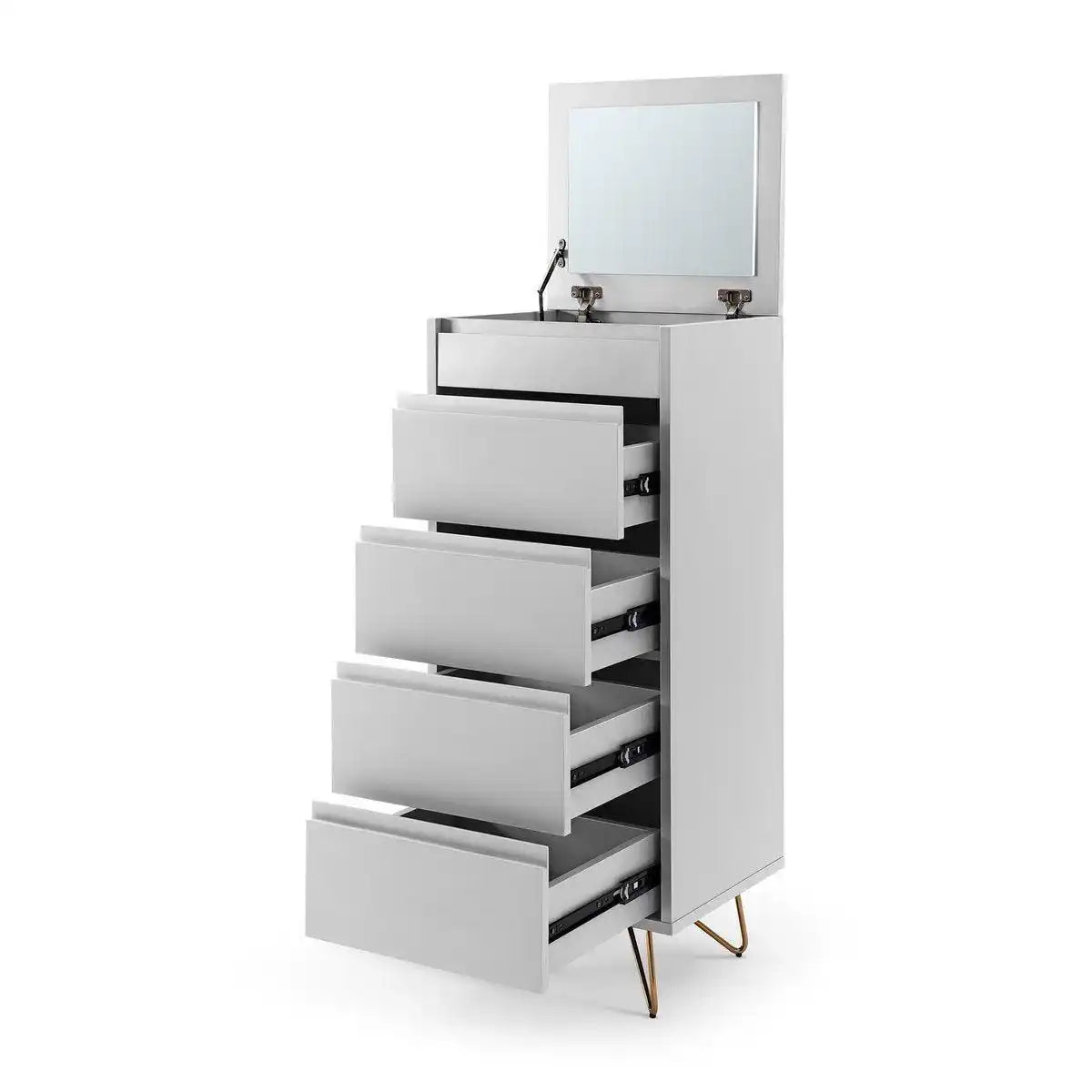 Kommode hoch mit 4 Schubladen und 1 Fach, inkl. Spiegel - HomeDesign Knaus