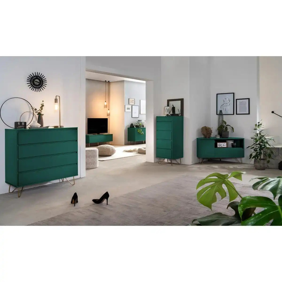 Kommode hoch mit 4 Schubladen und 1 Fach, inkl. Spiegel - HomeDesign Knaus