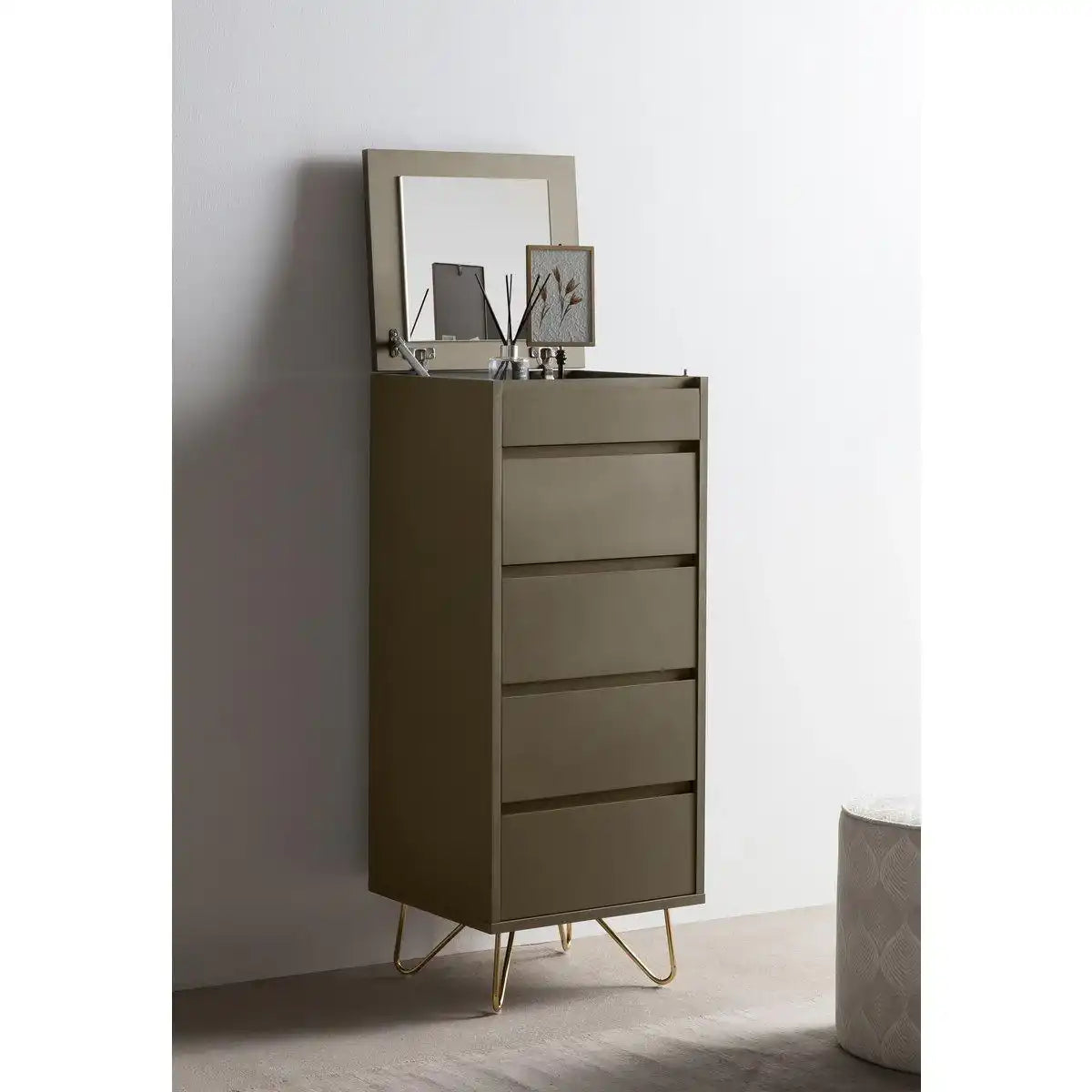 Kommode hoch mit 4 Schubladen und 1 Fach, inkl. Spiegel - HomeDesign Knaus
