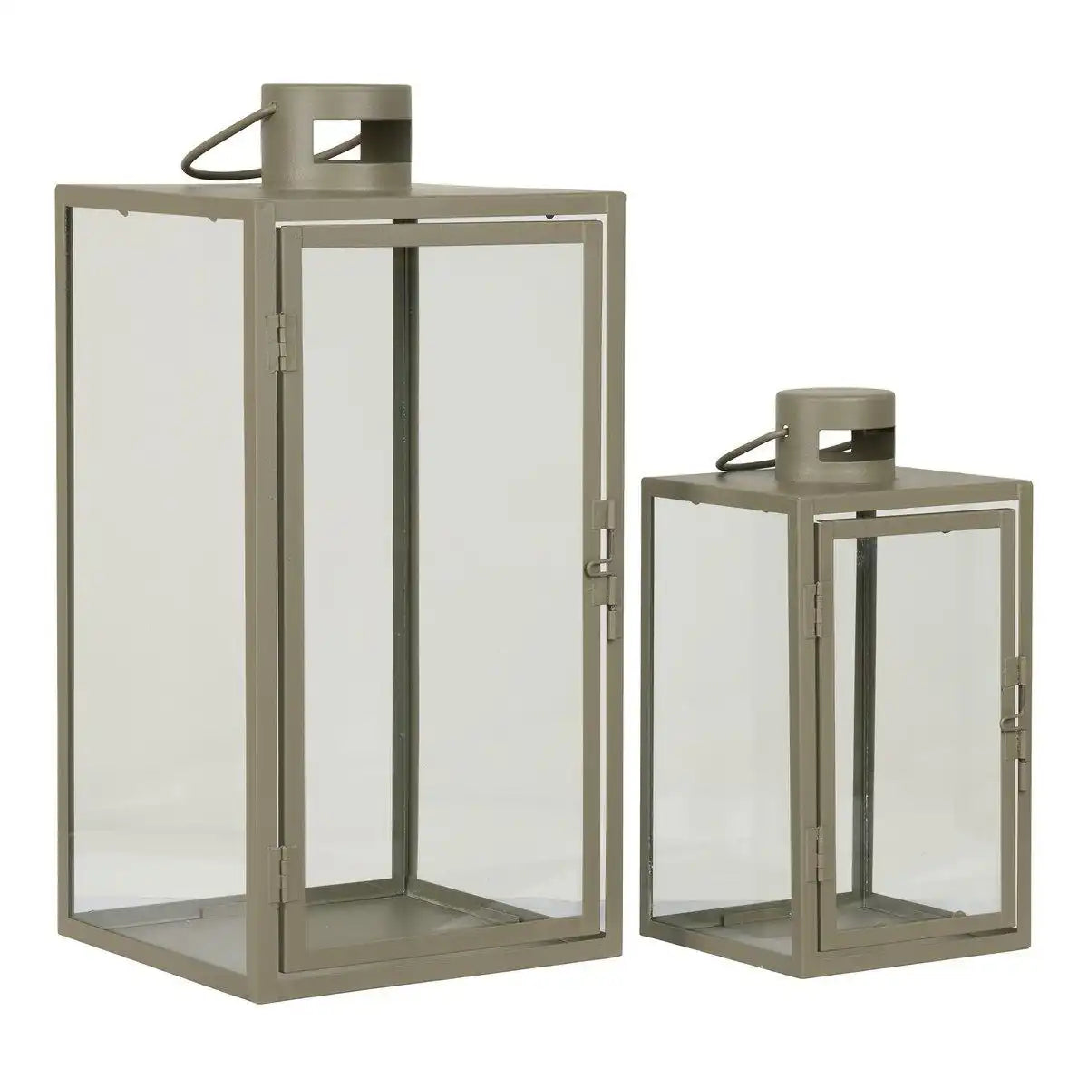 Korfu-Laternen – Grün, Stahl, Glas, 13/19,5 x 13/19,5 x 25,5/40 cm – 2er-Set - HomeDesign Knaus