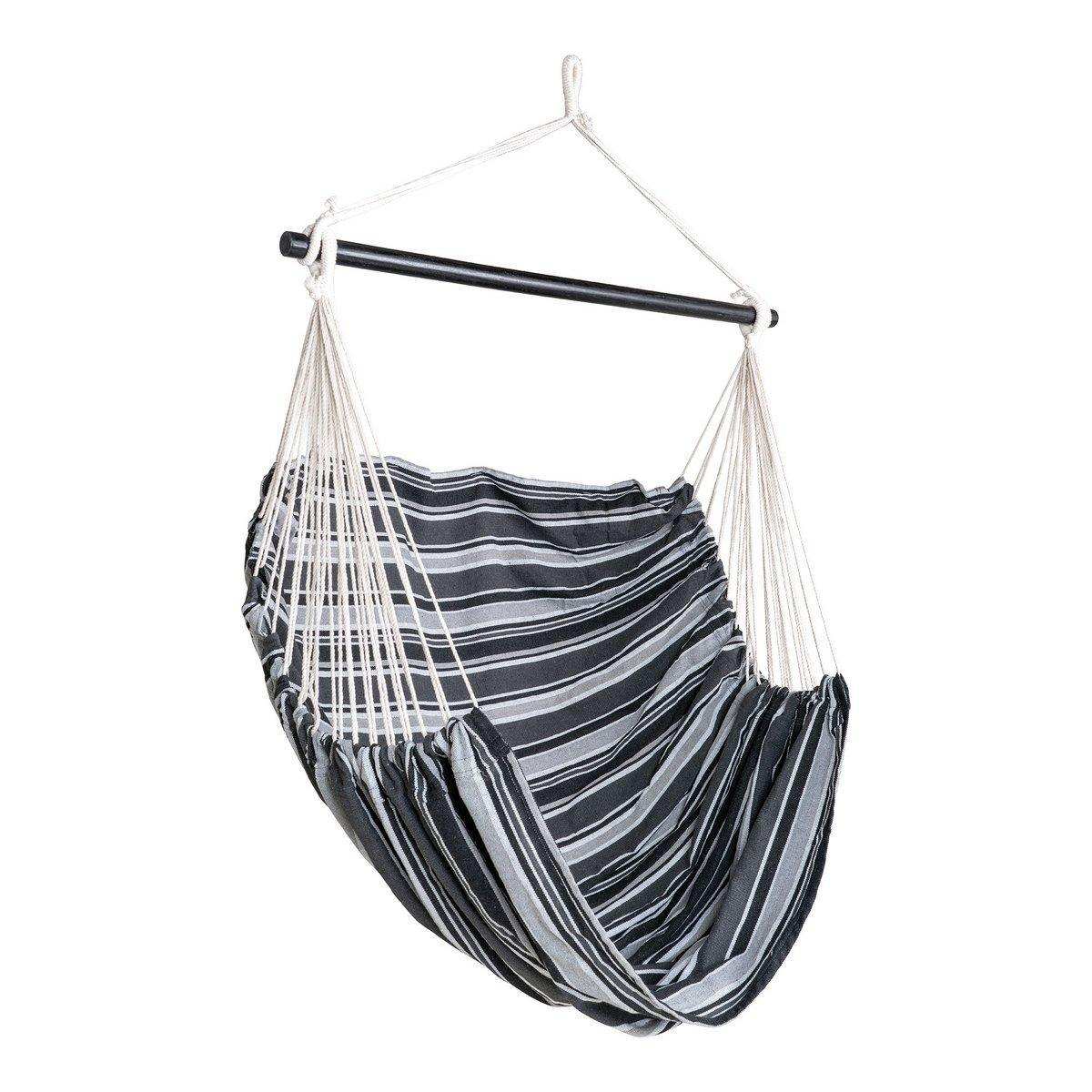 Lamia Hammock Chair – Hängemattenstuhl, Polyester/Baumwolle, Lärche, schwarz/grau/weiß - HomeDesign Knaus