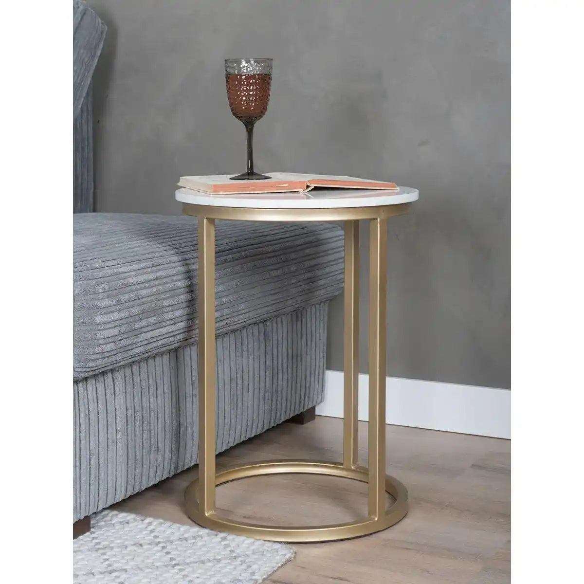 Laptoptisch Mitch Marble Round - Weiß/Gold - HomeDesign Knaus