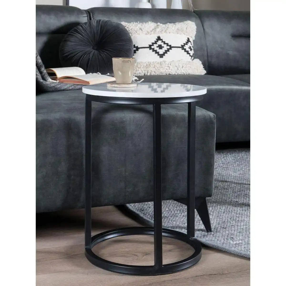 Laptoptisch Mitch Marble Round - Weiß/Schwarz - HomeDesign Knaus