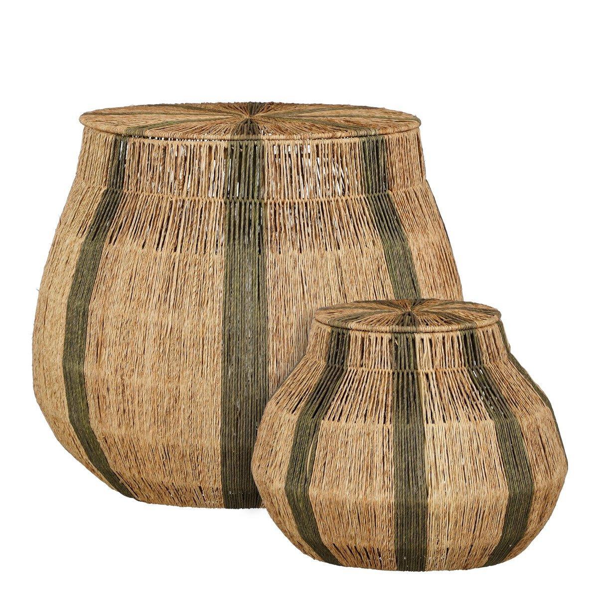 Liliano Korb – 2er-Set – H48 x Ø50 cm – Jute – Dunkelgrün - HomeDesign Knaus