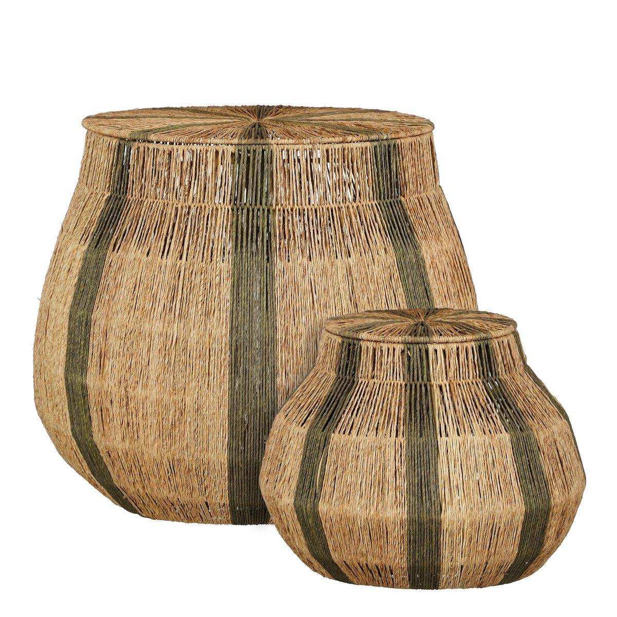 Liliano Korb – 2er-Set – H48 x Ø50 cm – Jute – Dunkelgrün - HomeDesign Knaus
