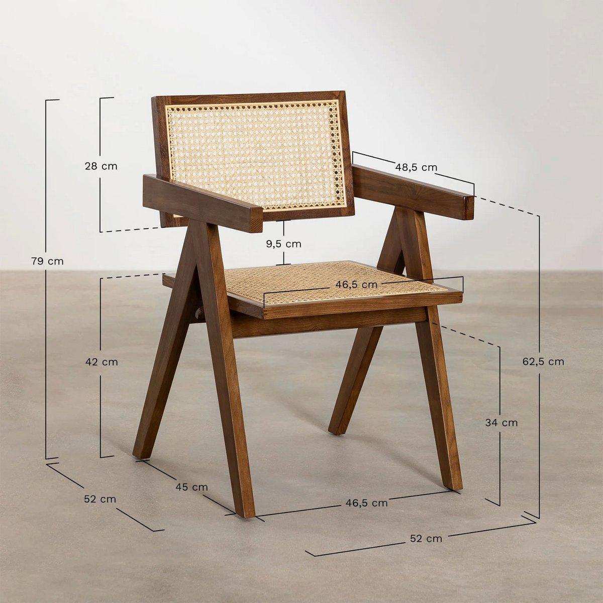 Luxuriöser Designstuhl Pierre Jeanneret in Walnussfarbe + Rattan, Top-Qualität - HomeDesign Knaus