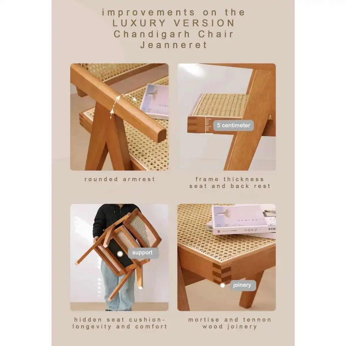 Luxuriöser Designstuhl Pierre Jeanneret in Walnussfarbe + Rattan, Top-Qualität - HomeDesign Knaus