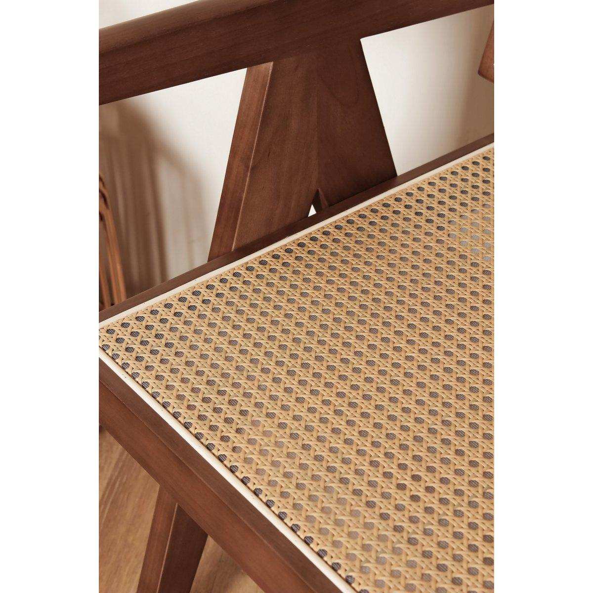 Luxuriöser Designstuhl Pierre Jeanneret in Walnussfarbe + Rattan, Top-Qualität - HomeDesign Knaus