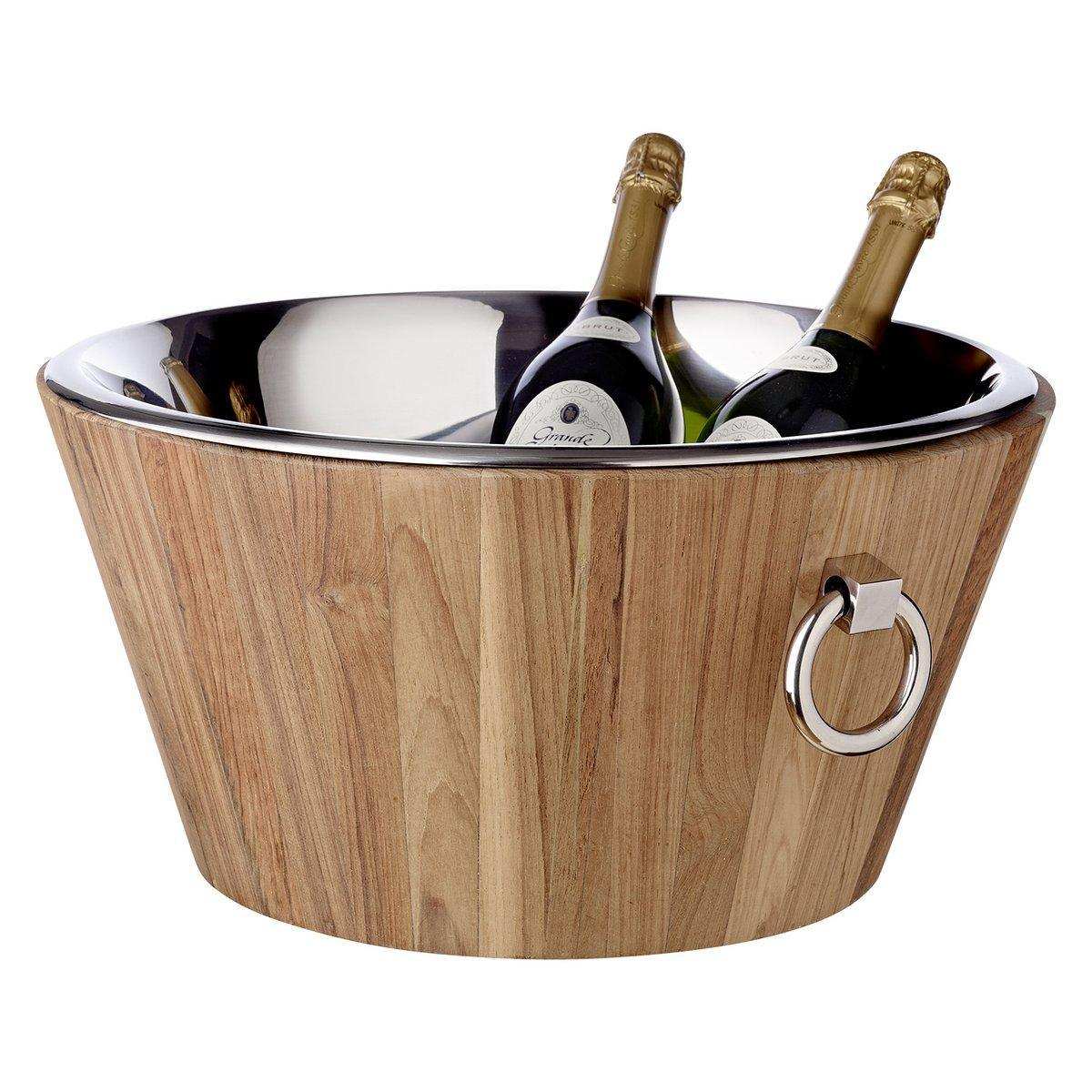 Luxus Champagnerkühler Santiago Teakholz Edelstahl hochglanzpoliert - HomeDesign Knaus