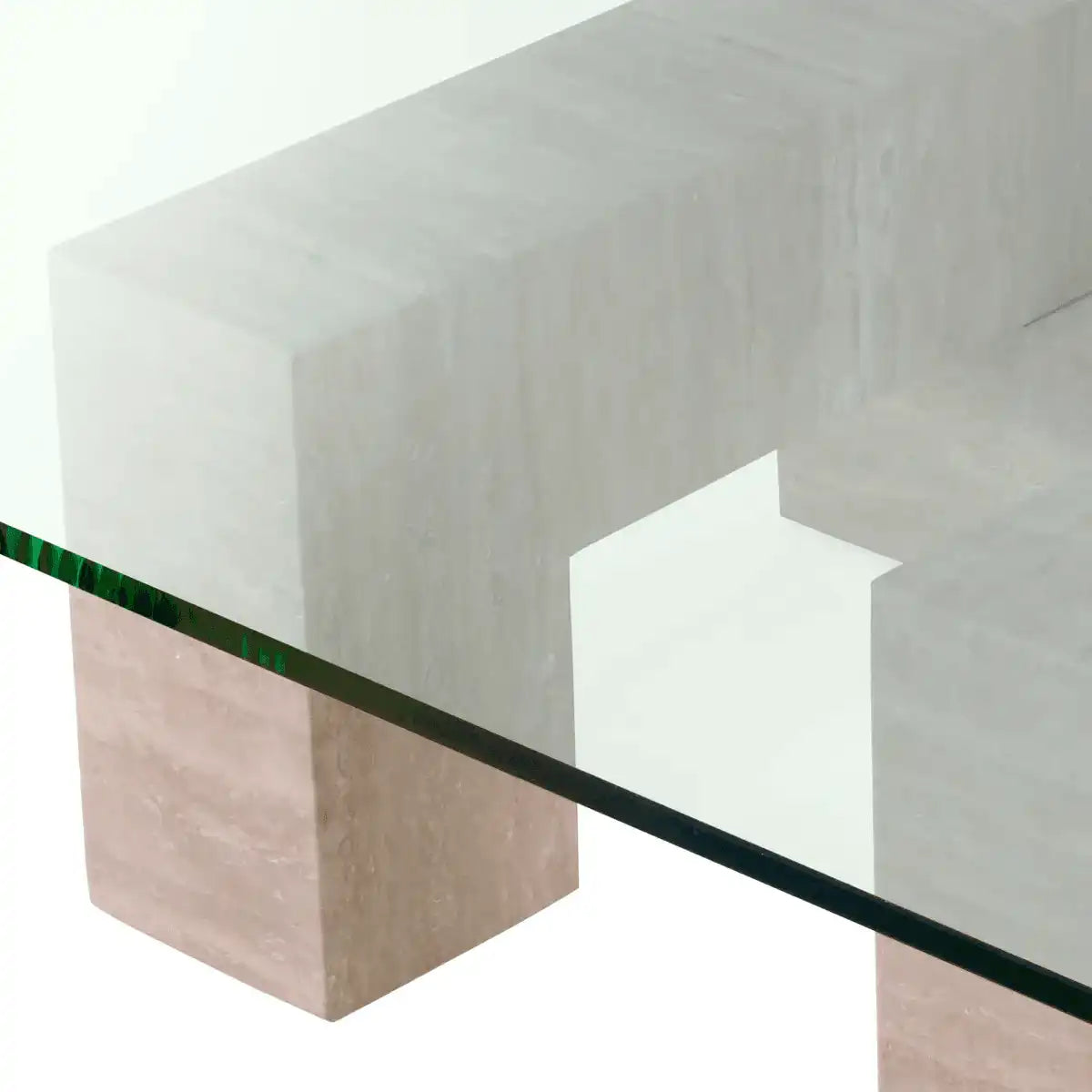 Luxus Ikal Couchtisch Travertin klare Glasplatte Handanfertigung - HomeDesign Knaus