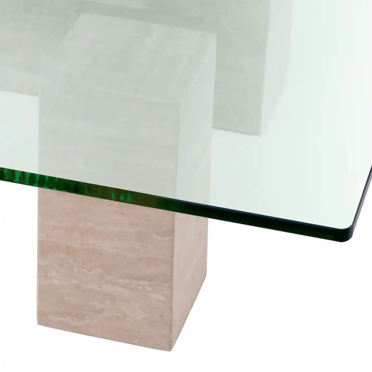 Luxus Ikal Couchtisch Travertin klare Glasplatte Handanfertigung - HomeDesign Knaus