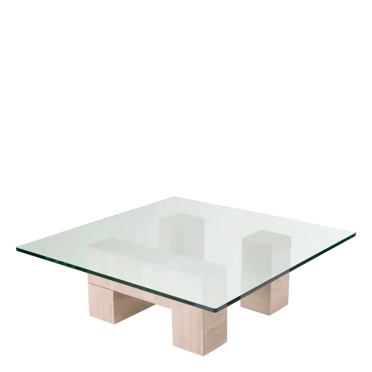 Luxus Ikal Couchtisch Travertin klare Glasplatte Handanfertigung - HomeDesign Knaus