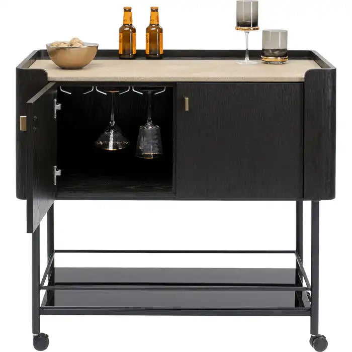 Milano Servierwagen Barwagen Eichen Furnier Sicherheitsglas Rollbar - HomeDesign Knaus