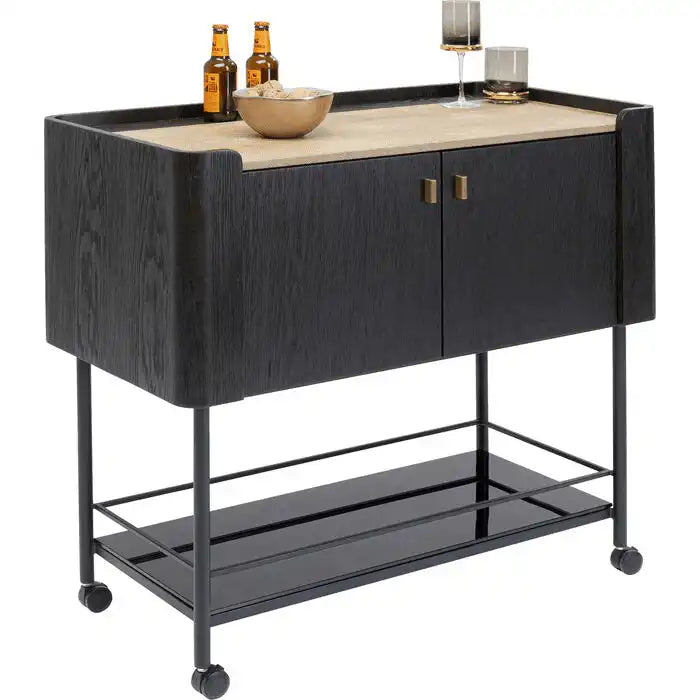 Milano Servierwagen Barwagen Eichen Furnier Sicherheitsglas Rollbar - HomeDesign Knaus