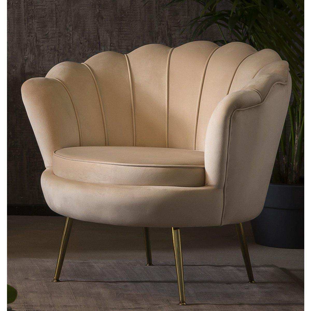 Muschelsessel aus Samt Beige