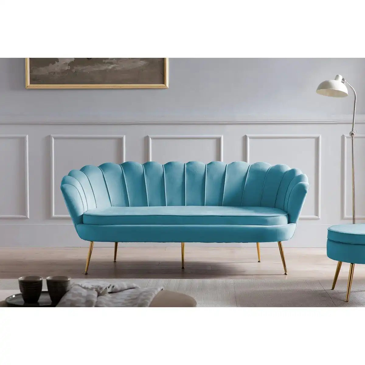 Muschelsofa 3-Sitzer aus Samt Blau - HomeDesign Knaus