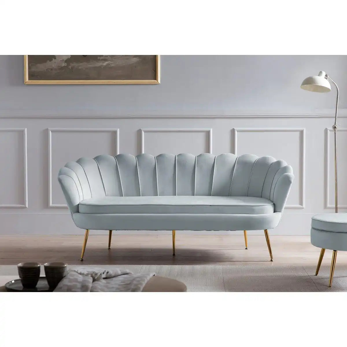 Muschelsofa 3-Sitzer aus Samt Hellgrau - HomeDesign Knaus