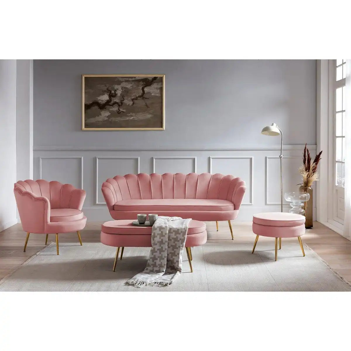 Muschelsofa 3-Sitzer aus Samt Rose - HomeDesign Knaus