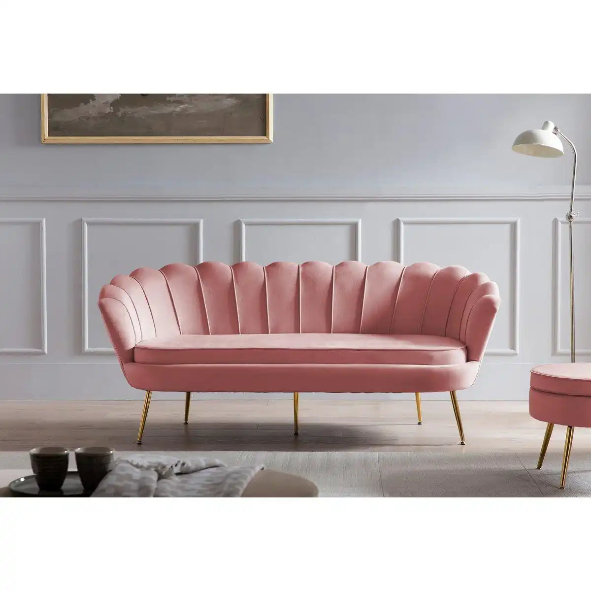 Muschelsofa 3-Sitzer aus Samt Rose - HomeDesign Knaus