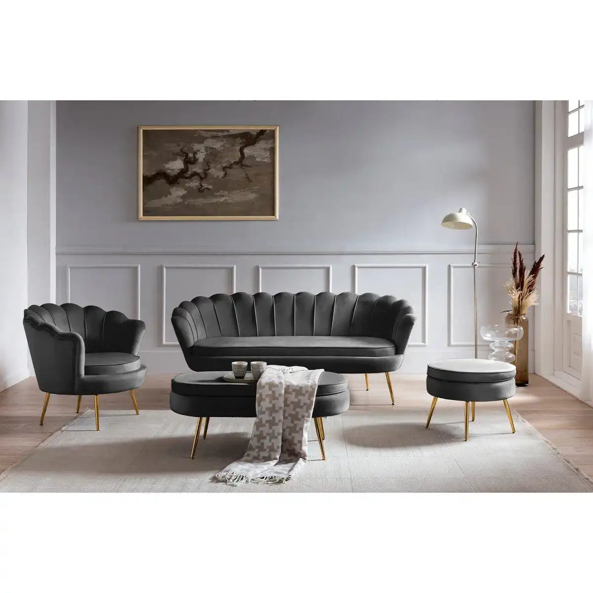 Muschelsofa 3-Sitzer aus Samt Schwarz - HomeDesign Knaus