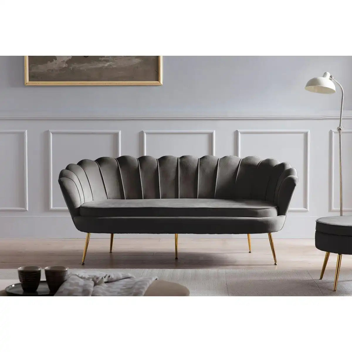 Muschelsofa 3-Sitzer aus Samt Schwarz - HomeDesign Knaus