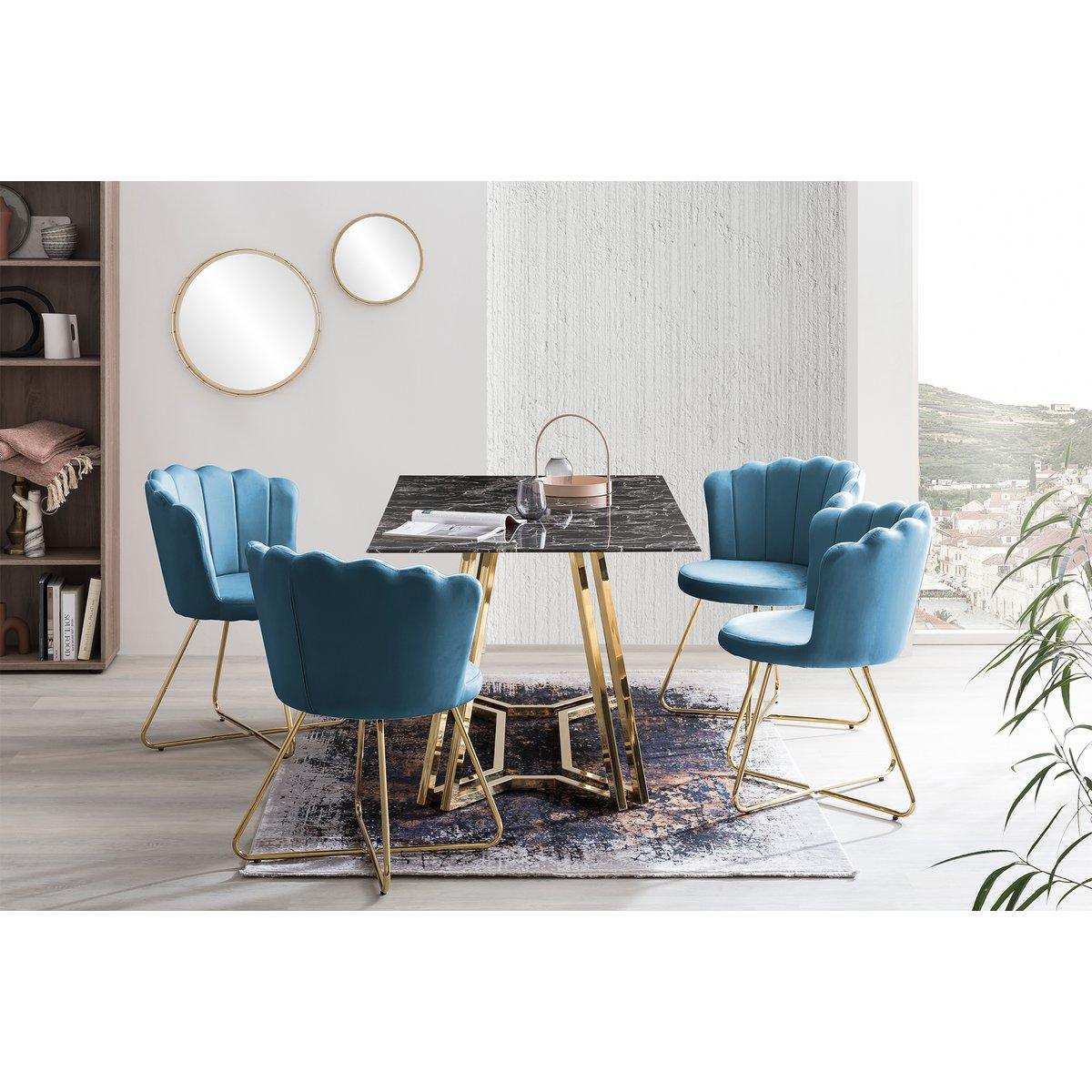 Muschelstuhl aus Samt 2er Set Blau - HomeDesign Knaus