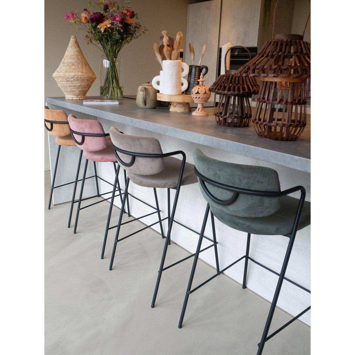 Nanet Barhocker – H91 cm – Samt – Beige - HomeDesign Knaus