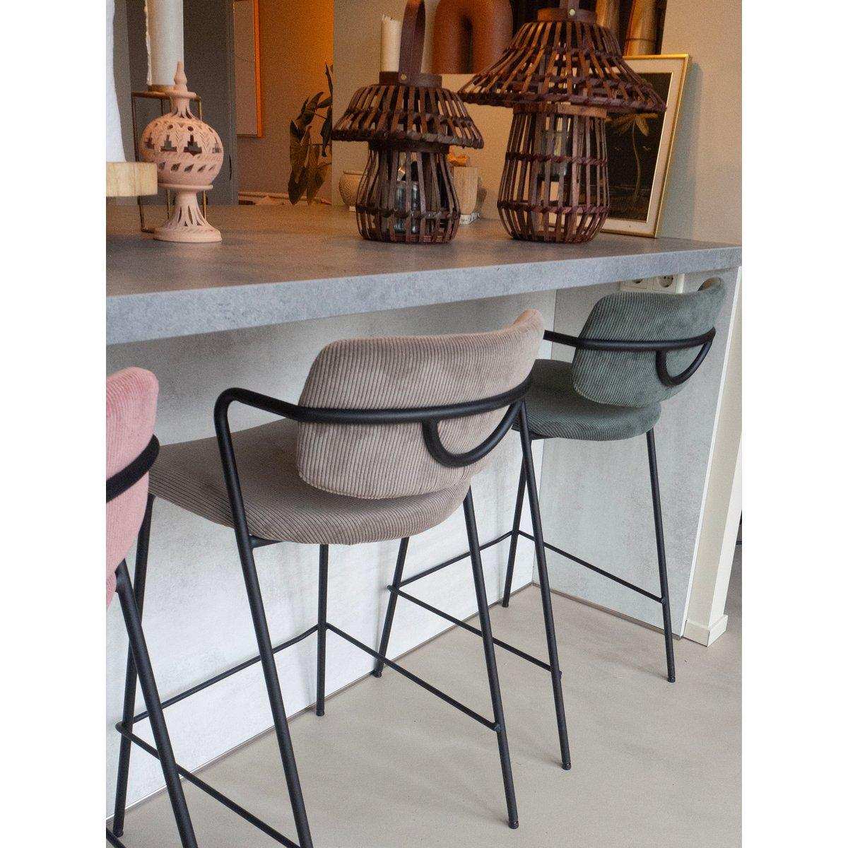 Nanet Barhocker – H91 cm – Samt – Beige - HomeDesign Knaus