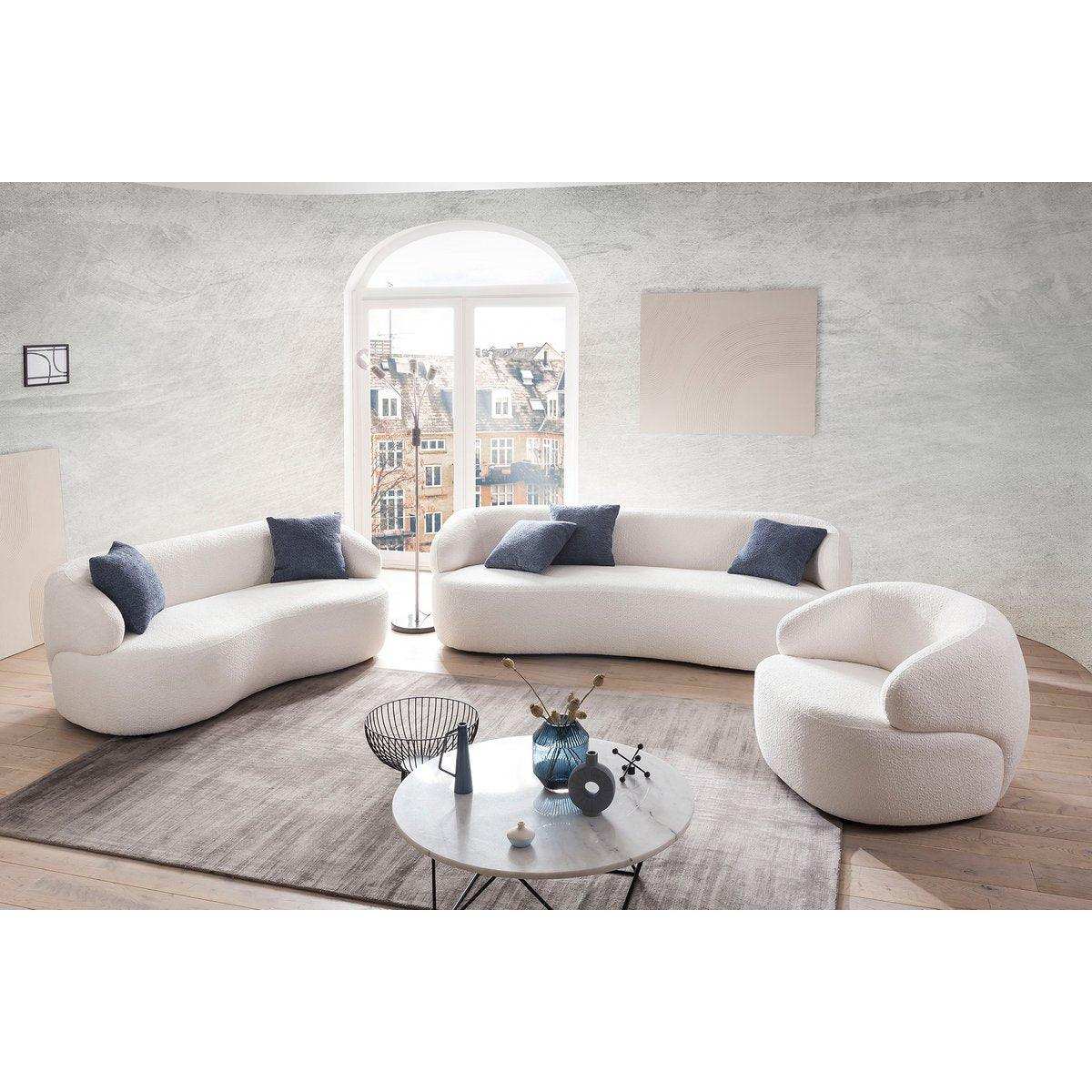 Nierensofa 3-Sitzer Bouclé Stoff Weiß - HomeDesign Knaus