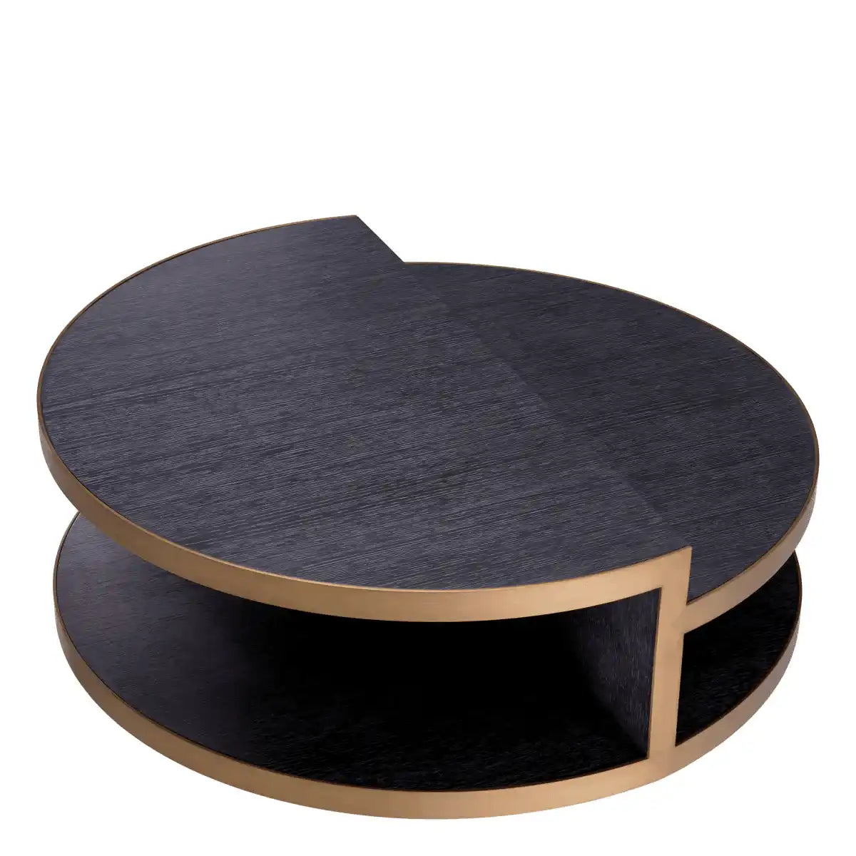 Nilo Couchtisch Anthrazitgraues Eichenfurnier Oberfläche aus gebürstetem Messing - HomeDesign Knaus