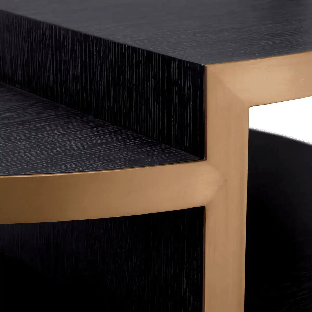 Nilo Couchtisch Anthrazitgraues Eichenfurnier Oberfläche aus gebürstetem Messing - HomeDesign Knaus