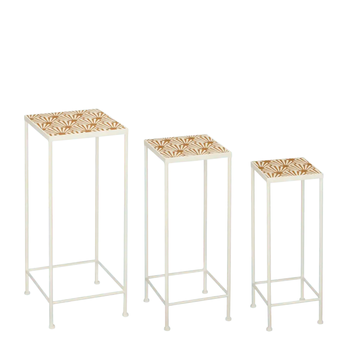 Odile Outdoor-Beistelltisch – 3er-Set – L28 x B28 x H67 cm – Metall – Braun, Weiß - HomeDesign Knaus