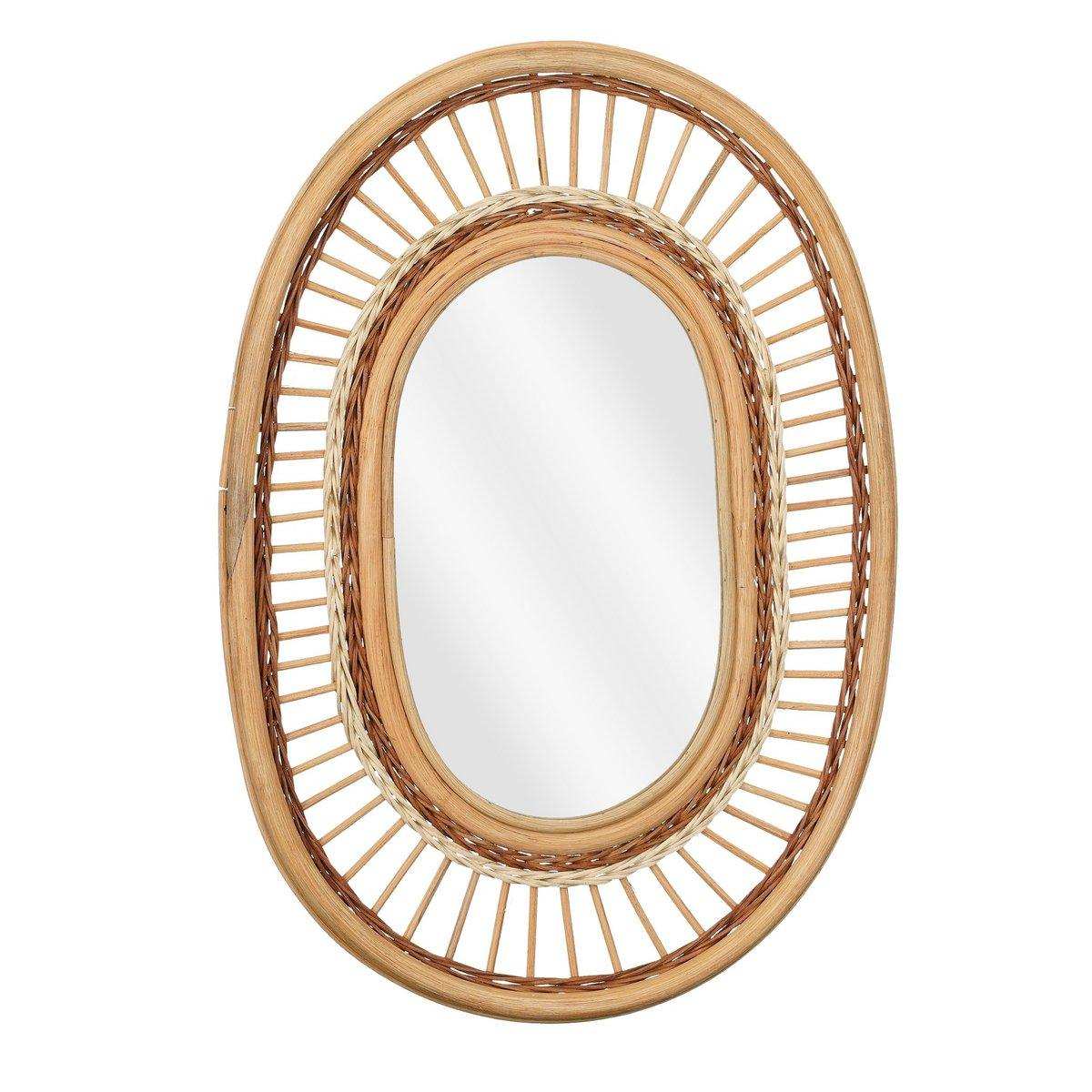 Ovaler Wandspiegel - L59 x B40 x H3 cm - Rattan - hellbraun - HomeDesign Knaus
