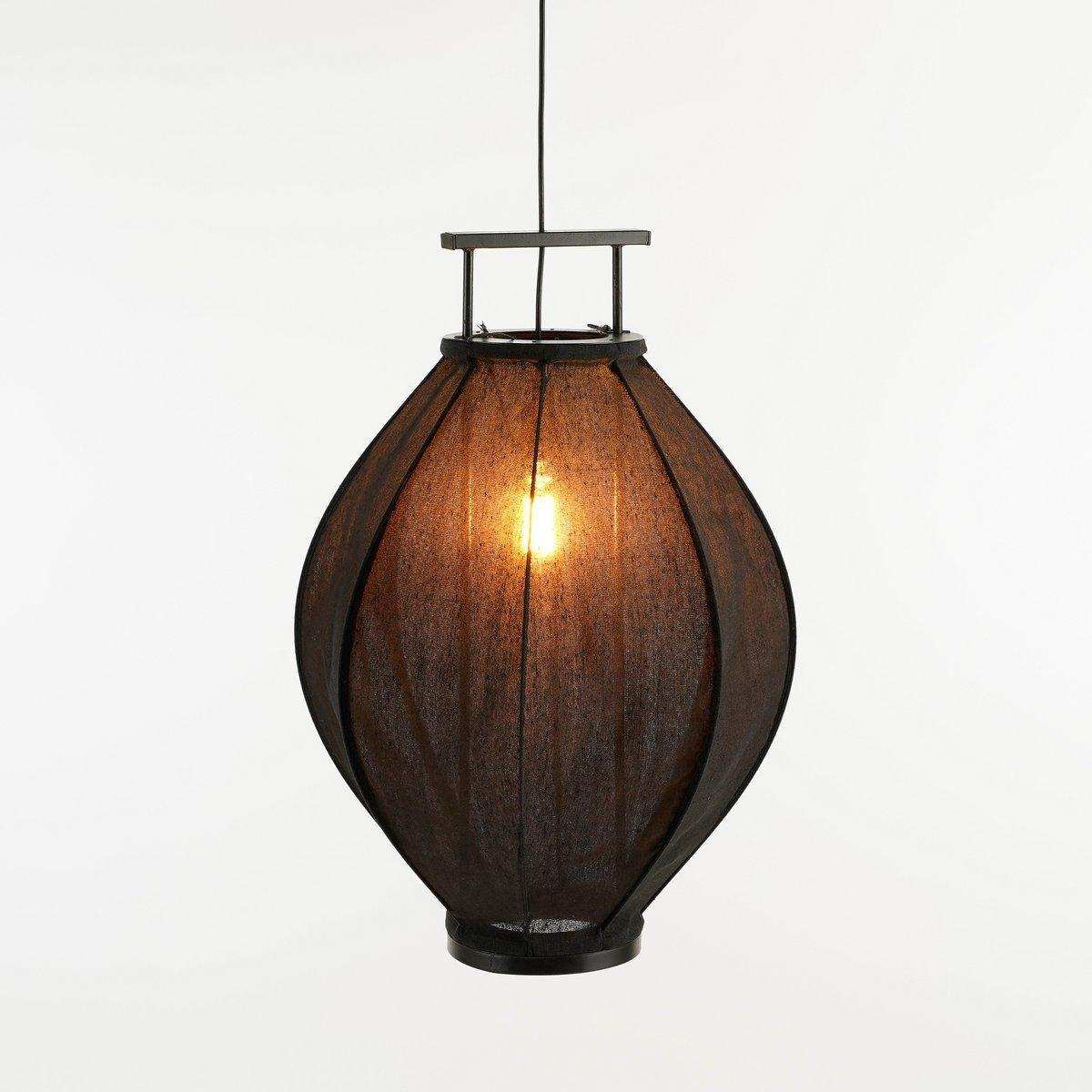 Pego Hängelampe - H73 x Ø54 cm - Leinen - Schwarz - HomeDesign Knaus