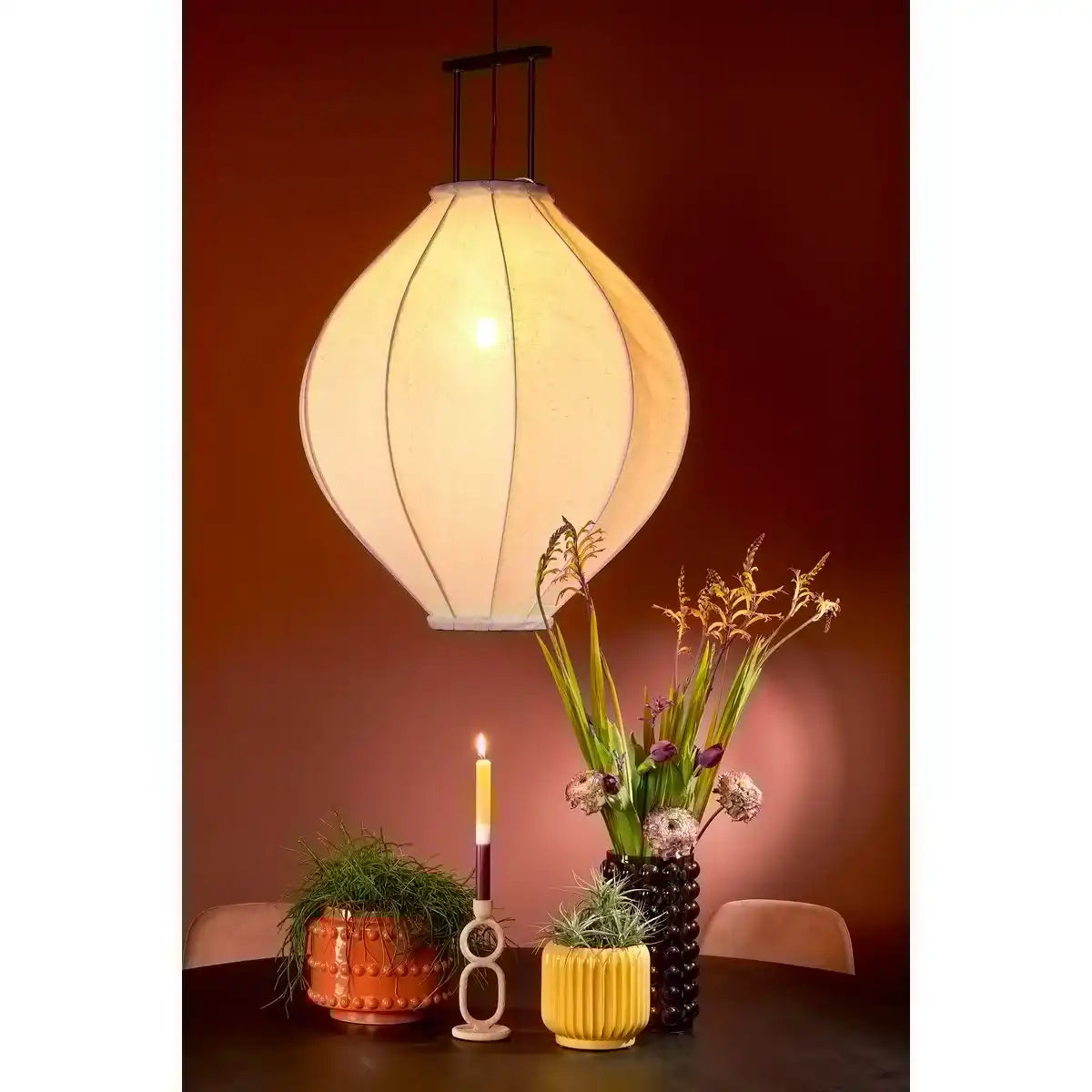 Pego Hängelampe - H94 x Ø70 cm - Leinen - Off White - HomeDesign Knaus